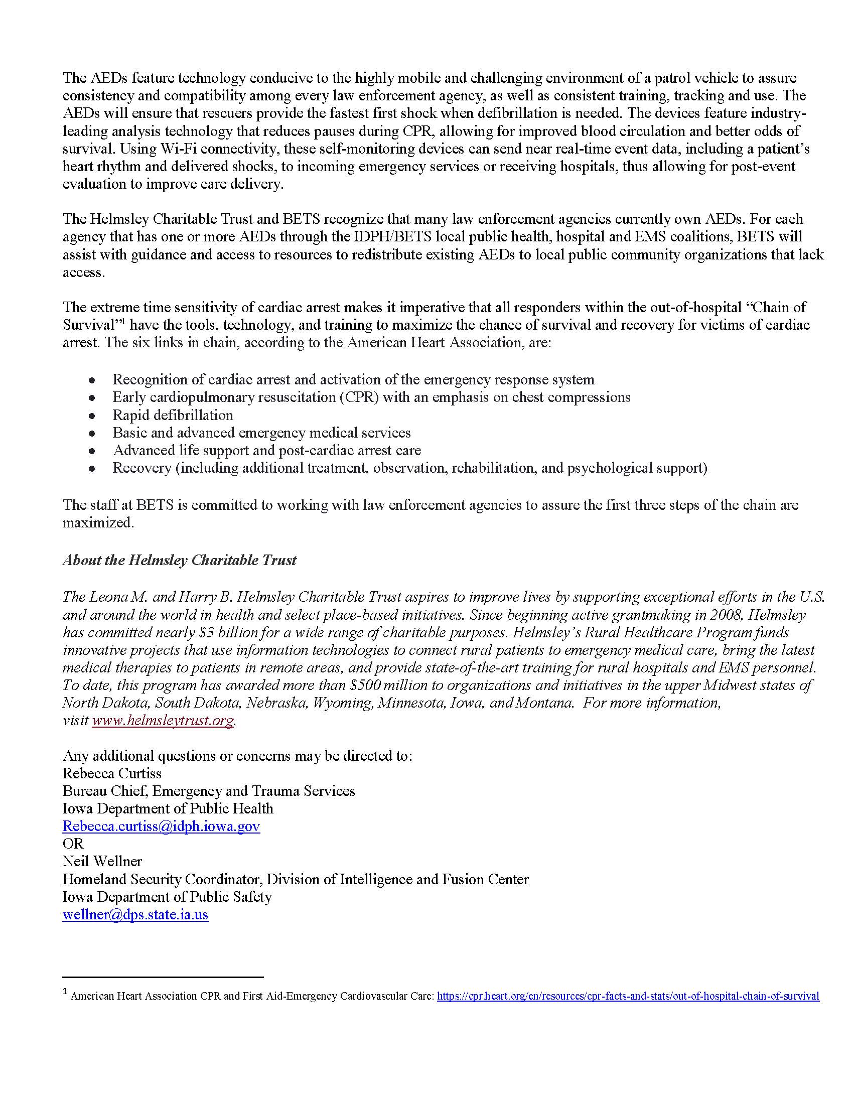 State And Local Law Enforcement To Receive AEDs From New Grant Iowa